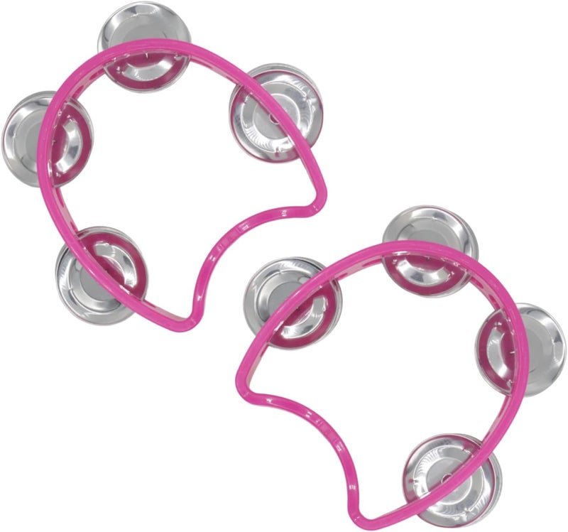 CashBeat 2-Pack Pink Handheld Tambourines with 4 Jingle Bells Each, Mini Plastic Half-Moon Percussion Instruments for Adults, School Music Class, Band and Party - Image 1